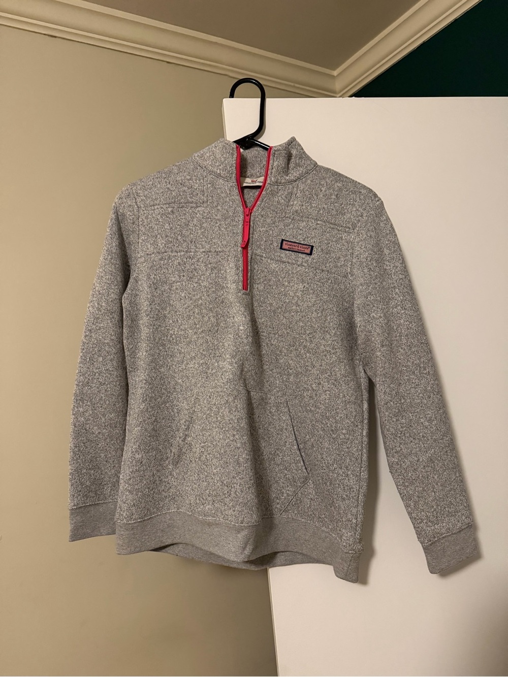 Vineyard Vines Heather Gray Quarter-Zip with Pink Trim